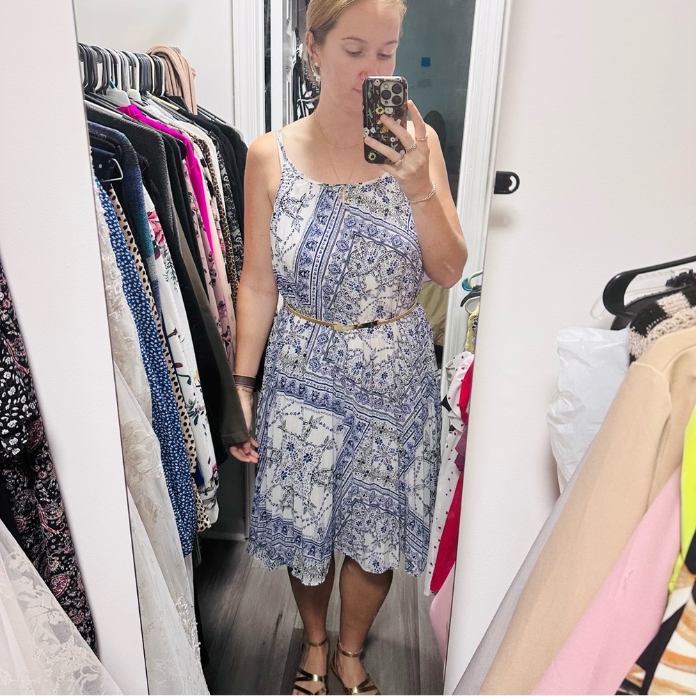 H&M Blue and White Midi Dress